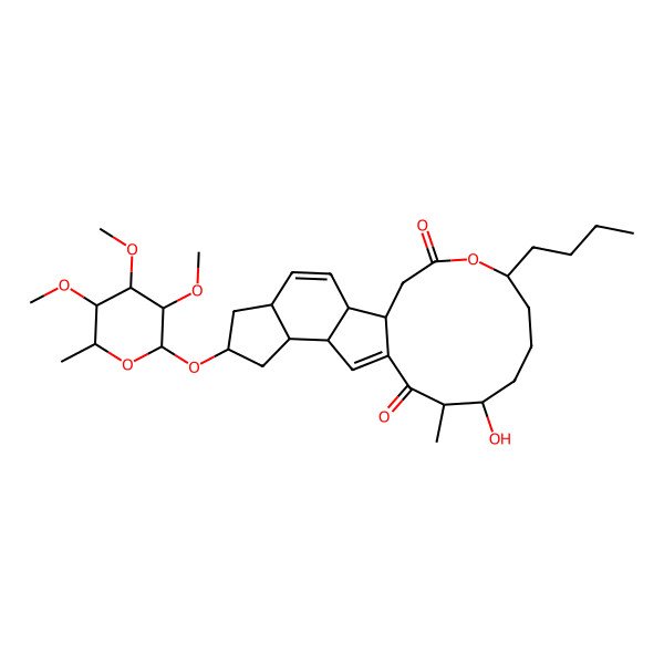 2D Structure of (1S,2R,5S,7R,9R,10S,14R,15S,19S)-19-butyl-15-hydroxy-14-methyl-7-[(2R,3R,4R,5S,6S)-3,4,5-trimethoxy-6-methyloxan-2-yl]oxy-20-oxatetracyclo[10.10.0.02,10.05,9]docosa-3,11-diene-13,21-dione