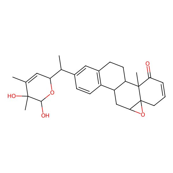 2D Structure of 15-[1-(5,6-Dihydroxy-4,5-dimethyl-2,6-dihydropyran-2-yl)ethyl]-2-methyl-8-oxapentacyclo[9.8.0.02,7.07,9.012,17]nonadeca-4,12(17),13,15-tetraen-3-one