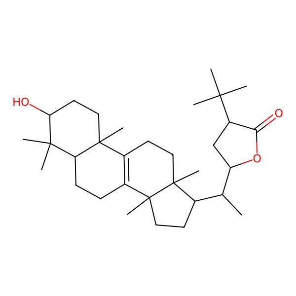 2D Structure of 3-tert-butyl-5-[1-(3-hydroxy-4,4,10,13,14-pentamethyl-2,3,5,6,7,11,12,15,16,17-decahydro-1H-cyclopenta[a]phenanthren-17-yl)ethyl]oxolan-2-one