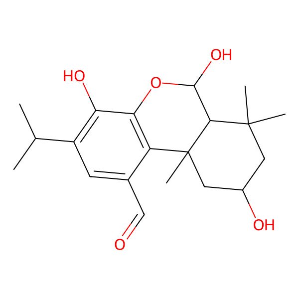 2D Structure of (6S,6aS,9S,10aS)-4,6,9-trihydroxy-7,7,10a-trimethyl-3-propan-2-yl-6a,8,9,10-tetrahydro-6H-benzo[c]chromene-1-carbaldehyde
