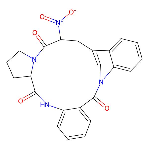 2D Structure of 17-Nitro-1,9,15-triazapentacyclo[17.6.1.03,8.011,15.020,25]hexacosa-3,5,7,19(26),20,22,24-heptaene-2,10,16-trione