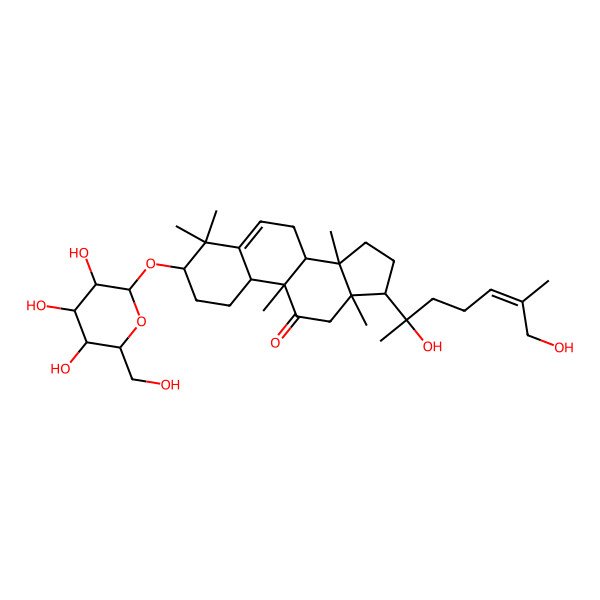 2D Structure of 17-(2,7-Dihydroxy-6-methylhept-5-en-2-yl)-4,4,9,13,14-pentamethyl-3-[3,4,5-trihydroxy-6-(hydroxymethyl)oxan-2-yl]oxy-1,2,3,7,8,10,12,15,16,17-decahydrocyclopenta[a]phenanthren-11-one