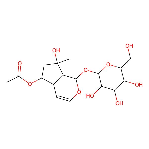 2D Structure of [(1S,4aR,5S,7S,7aS)-7-hydroxy-7-methyl-1-[(2S,3R,4S,5S,6R)-3,4,5-trihydroxy-6-(hydroxymethyl)oxan-2-yl]oxy-4a,5,6,7a-tetrahydro-1H-cyclopenta[c]pyran-5-yl] acetate