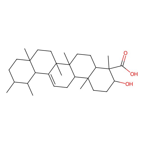 2D Structure of (4R,6aR,8aR,12S,12aR,14bR)-3-hydroxy-4,6a,6b,8a,11,12,14b-heptamethyl-2,3,4a,5,6,7,8,9,10,11,12,12a,14,14a-tetradecahydro-1H-picene-4-carboxylic acid