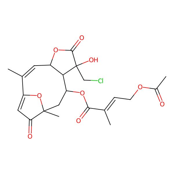 2D Structure of [7-(Chloromethyl)-7-hydroxy-2,11-dimethyl-6,12-dioxo-5,14-dioxatricyclo[9.2.1.04,8]tetradeca-1(13),2-dien-9-yl] 4-acetyloxy-2-methylbut-2-enoate