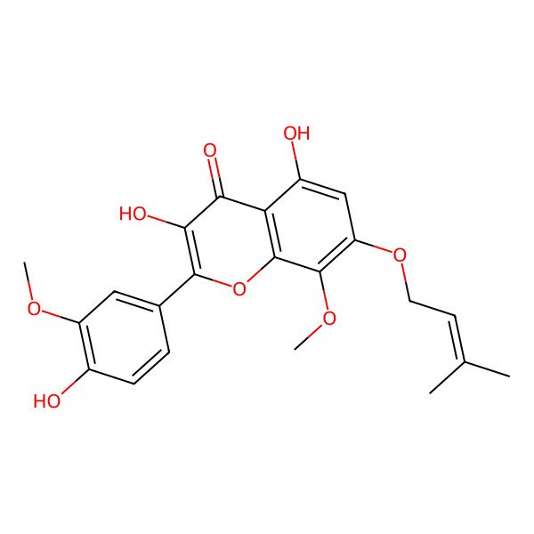 2D Structure of 3,5-Dihydroxy-2-(4-hydroxy-3-methoxyphenyl)-8-methoxy-7-((3-methyl-2-butenyl)oxy)-4H-1-benzopyran-4-one