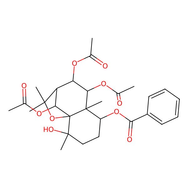 2D Structure of (7,8,12-Triacetyloxy-2-hydroxy-2,6,10,10-tetramethyl-11-oxatricyclo[7.2.1.01,6]dodecan-5-yl) benzoate