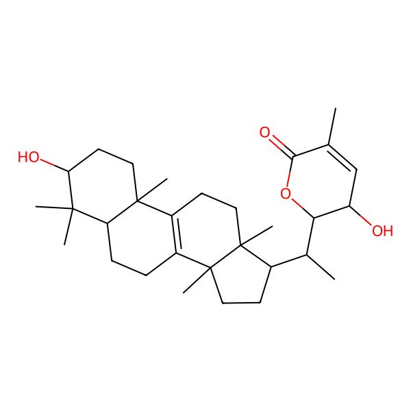 2D Structure of 3-hydroxy-2-[1-(3-hydroxy-4,4,10,13,14-pentamethyl-2,3,5,6,7,11,12,15,16,17-decahydro-1H-cyclopenta[a]phenanthren-17-yl)ethyl]-5-methyl-2,3-dihydropyran-6-one