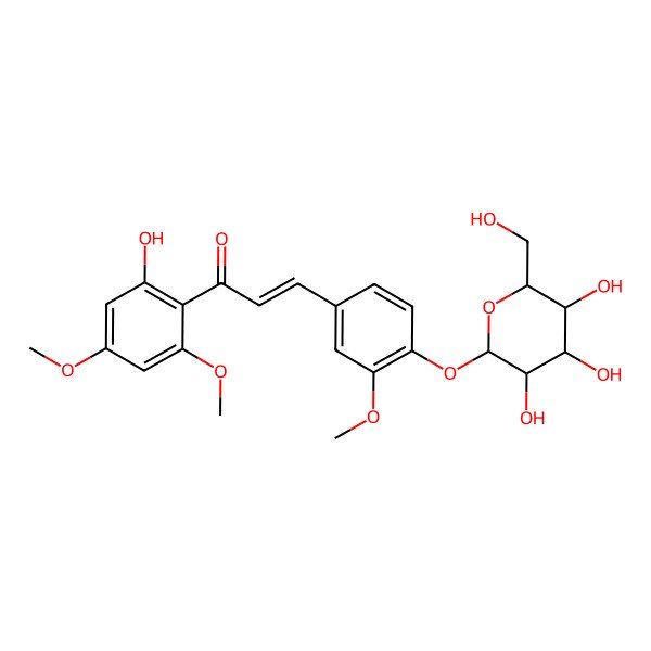2D Structure of (E)-1-(2-hydroxy-4,6-dimethoxyphenyl)-3-[3-methoxy-4-[(2S,3R,4S,5S,6R)-3,4,5-trihydroxy-6-(hydroxymethyl)oxan-2-yl]oxyphenyl]prop-2-en-1-one