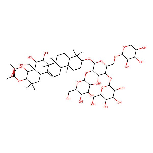 2D Structure of [(3R,4R,4aR,5S,6R,6aR,6aS,6bR,8aR,10S,12aR,14bS)-4-acetyloxy-5,6-dihydroxy-10-[(2R,3R,4S,5S,6R)-4-hydroxy-3,5-bis[[(2S,3R,4S,5S,6R)-3,4,5-trihydroxy-6-(hydroxymethyl)oxan-2-yl]oxy]-6-[[(2S,3R,4S,5S)-3,4,5-trihydroxyoxan-2-yl]oxymethyl]oxan-2-yl]oxy-4a-(hydroxymethyl)-2,2,6a,6b,9,9,12a-heptamethyl-1,3,4,5,6,6a,7,8,8a,10,11,12,13,14b-tetradecahydropicen-3-yl] acetate