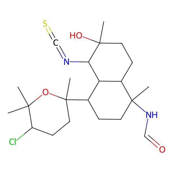 2D Structure of N-[(1S,4S,4aS,5R,6R,8aS)-4-[(2R,5S)-5-chloro-2,6,6-trimethyloxan-2-yl]-6-hydroxy-5-isothiocyanato-1,6-dimethyl-2,3,4,4a,5,7,8,8a-octahydronaphthalen-1-yl]formamide