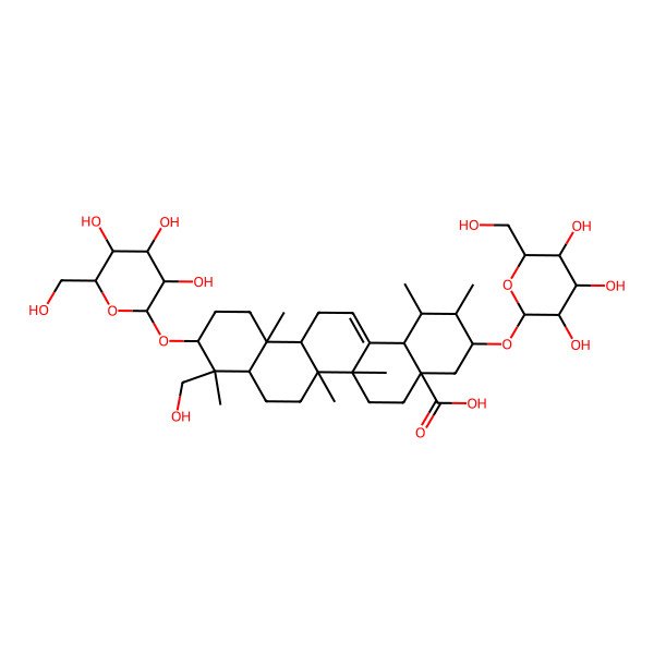2D Structure of 9-(hydroxymethyl)-1,2,6a,6b,9,12a-hexamethyl-3,10-bis[[3,4,5-trihydroxy-6-(hydroxymethyl)oxan-2-yl]oxy]-2,3,4,5,6,6a,7,8,8a,10,11,12,13,14b-tetradecahydro-1H-picene-4a-carboxylic acid