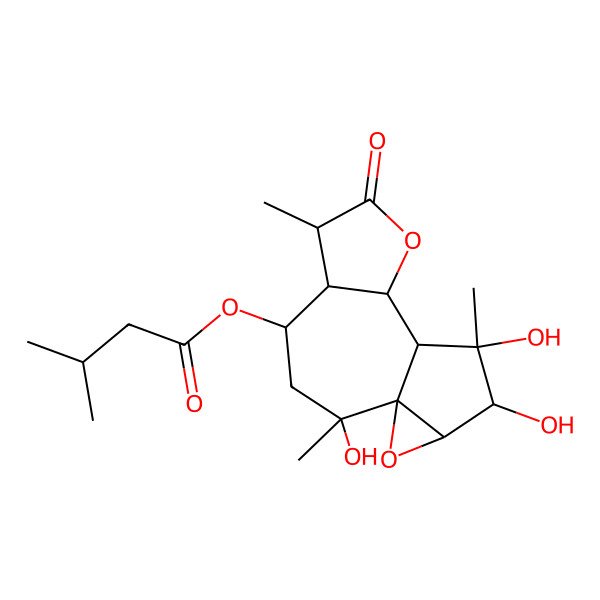 2D Structure of (2,11,12-Trihydroxy-2,6,11-trimethyl-7-oxo-8,14-dioxatetracyclo[8.4.0.01,13.05,9]tetradecan-4-yl) 3-methylbutanoate