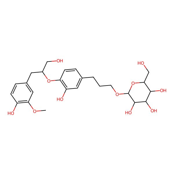 2D Structure of 2-[3-[3-Hydroxy-4-[1-hydroxy-3-(4-hydroxy-3-methoxyphenyl)propan-2-yl]oxyphenyl]propoxy]-6-(hydroxymethyl)oxane-3,4,5-triol