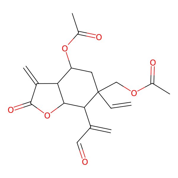 2D Structure of [4-acetyloxy-6-ethenyl-3-methylidene-2-oxo-7-(3-oxoprop-1-en-2-yl)-4,5,7,7a-tetrahydro-3aH-1-benzofuran-6-yl]methyl acetate