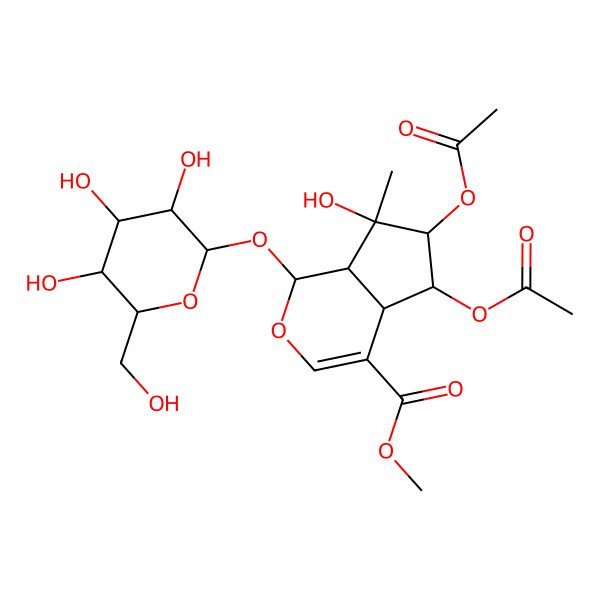2D Structure of methyl 5,6-diacetyloxy-7-hydroxy-7-methyl-1-[3,4,5-trihydroxy-6-(hydroxymethyl)oxan-2-yl]oxy-4a,5,6,7a-tetrahydro-1H-cyclopenta[c]pyran-4-carboxylate