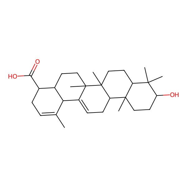 2D Structure of (4S,4aS,6aS,6aS,6bR,8aS,10R,12aR,14bS)-10-hydroxy-1,6a,6b,9,9,12a-hexamethyl-3,4,4a,5,6,6a,7,8,8a,10,11,12,13,14b-tetradecahydropicene-4-carboxylic acid 2D Structure of (4S,4aS,6aS,6aS,6bR,8aS,10R,12aR,14bS)-10-hydroxy-1,6a,6b,9,9,12a-hexamethyl-3,4,4a,5,6,6a,7,8,8a,10,11,12,13,14b-tetradecahydropicene-4-carboxylic acid