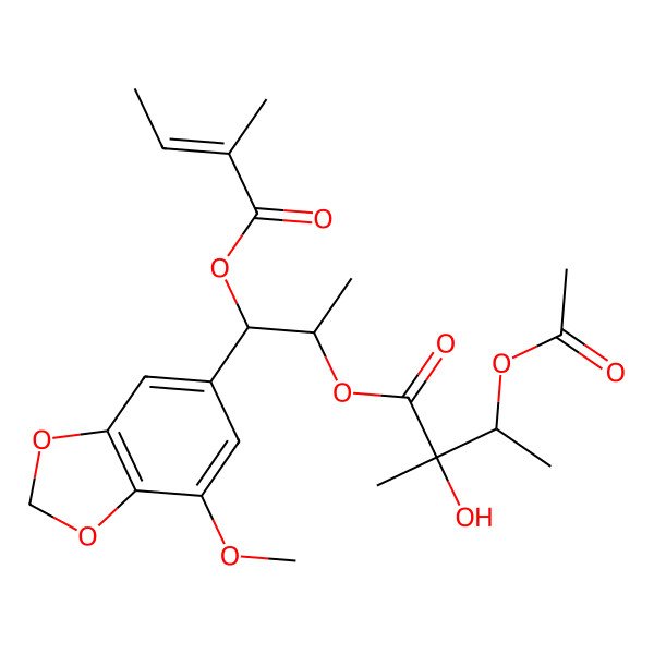 2D Structure of [1-(7-Methoxy-1,3-benzodioxol-5-yl)-1-(2-methylbut-2-enoyloxy)propan-2-yl] 3-acetyloxy-2-hydroxy-2-methylbutanoate