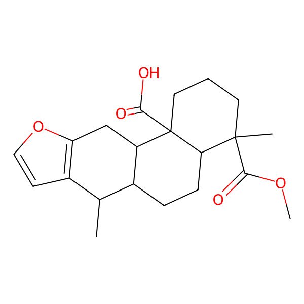 2D Structure of 4-Methyl (4R,4aS,6aS,7R,11aS,11bS)-2,3,4,4a,5,6,6a,7,11,11a-decahydro-4,7-dimethylphenanthro[3,2-b]furan-4,11b(1H)-dicarboxylate