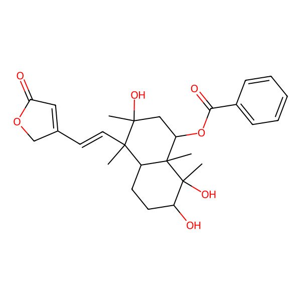 2D Structure of [3,7,8-trihydroxy-3,4,8,8a-tetramethyl-4-[2-(5-oxo-2H-furan-3-yl)ethenyl]-1,2,4a,5,6,7-hexahydronaphthalen-1-yl] benzoate