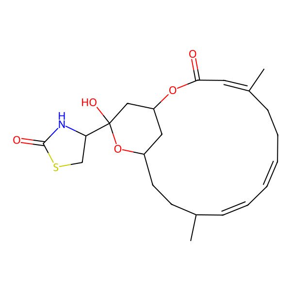 2D Structure of (4S)-4-[(1R,4Z,8E,10Z,12S,15R,17R)-17-hydroxy-5,12-dimethyl-3-oxo-2,16-dioxabicyclo[13.3.1]nonadeca-4,8,10-trien-17-yl]-1,3-thiazolidin-2-one