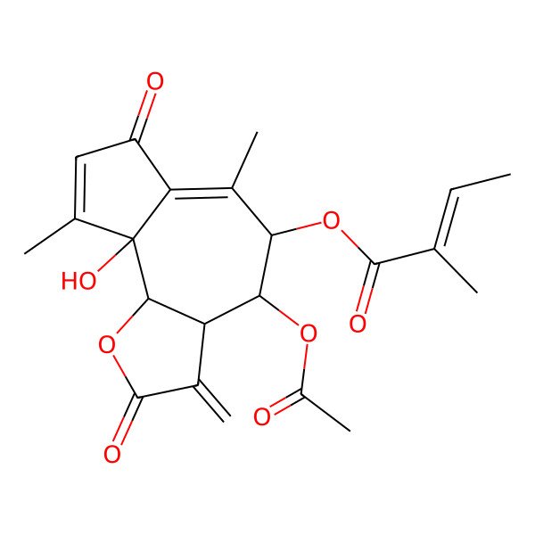 2D Structure of (4-Acetyloxy-9a-hydroxy-6,9-dimethyl-3-methylidene-2,7-dioxo-3a,4,5,9b-tetrahydroazuleno[4,5-b]furan-5-yl) 2-methylbut-2-enoate