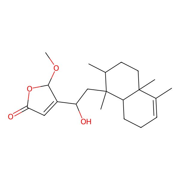 2D Structure of (2S)-3-[(1S)-2-[(1S,2R,4aR,8aR)-1,2,4a,5-tetramethyl-2,3,4,7,8,8a-hexahydronaphthalen-1-yl]-1-hydroxyethyl]-2-methoxy-2H-furan-5-one