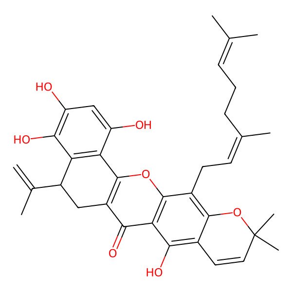 2D Structure of (10R)-22-[(2E)-3,7-dimethylocta-2,6-dienyl]-5,7,8,15-tetrahydroxy-19,19-dimethyl-10-prop-1-en-2-yl-2,20-dioxapentacyclo[12.8.0.03,12.04,9.016,21]docosa-1(14),3(12),4(9),5,7,15,17,21-octaen-13-one