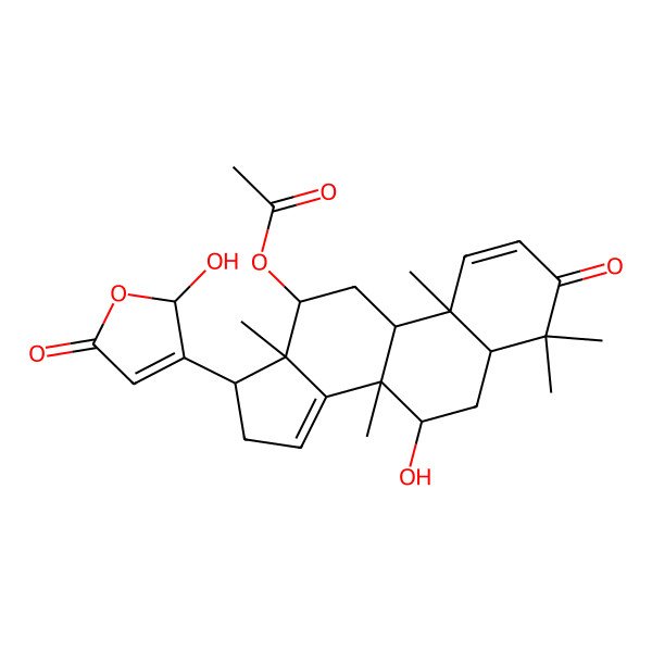 2D Structure of [(5R,7R,8R,9R,10R,12S,13S,17R)-7-hydroxy-17-[(2S)-2-hydroxy-5-oxo-2H-furan-3-yl]-4,4,8,10,13-pentamethyl-3-oxo-5,6,7,9,11,12,16,17-octahydrocyclopenta[a]phenanthren-12-yl] acetate