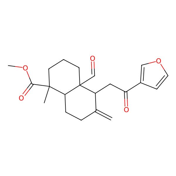 2D Structure of methyl 4a-formyl-5-[2-(furan-3-yl)-2-oxoethyl]-1-methyl-6-methylidene-3,4,5,7,8,8a-hexahydro-2H-naphthalene-1-carboxylate