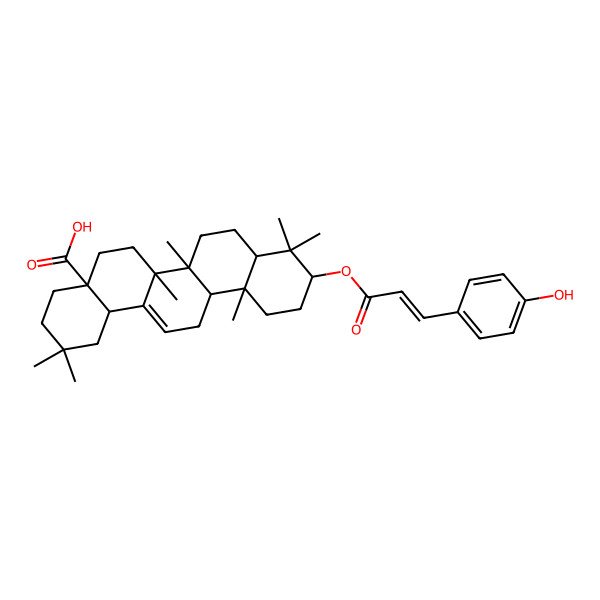 2D Structure of 10-[3-(4-Hydroxyphenyl)prop-2-enoyloxy]-2,2,6a,6b,9,9,12a-heptamethyl-1,3,4,5,6,6a,7,8,8a,10,11,12,13,14b-tetradecahydropicene-4a-carboxylic acid