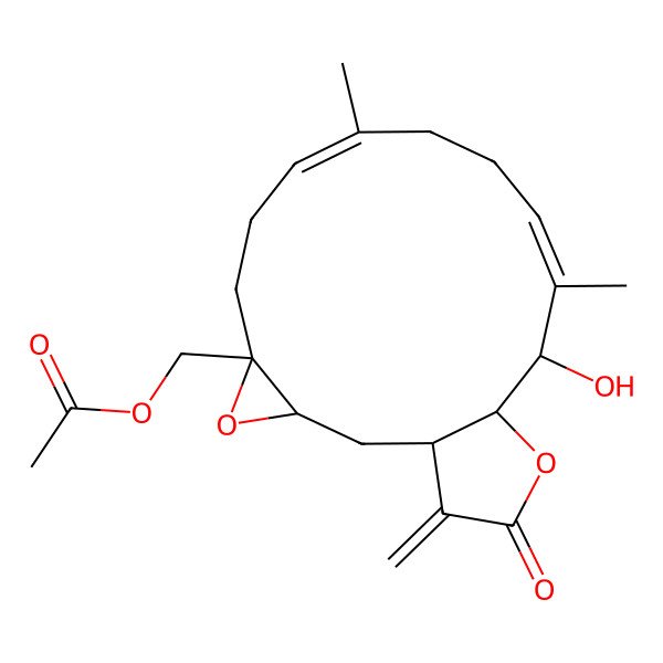 2D Structure of [(1R,3R,5S,8Z,12E,14S,15R)-14-hydroxy-9,13-dimethyl-18-methylidene-17-oxo-4,16-dioxatricyclo[13.3.0.03,5]octadeca-8,12-dien-5-yl]methyl acetate