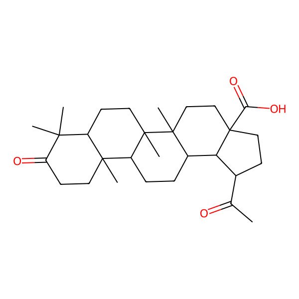 2D Structure of (1R,3aS,5aR,5bR,7aR,11aR,11bR,13aR,13bS)-1-acetyl-5a,5b,8,8,11a-pentamethyl-9-oxo-2,3,4,5,6,7,7a,10,11,11b,12,13,13a,13b-tetradecahydro-1H-cyclopenta[a]chrysene-3a-carboxylic acid