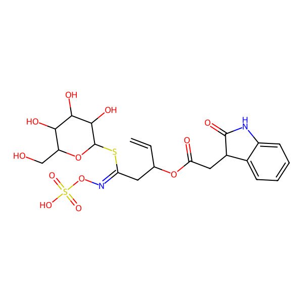 2D Structure of [5-Sulfooxyimino-5-[3,4,5-trihydroxy-6-(hydroxymethyl)oxan-2-yl]sulfanylpent-1-en-3-yl] 2-(2-oxo-1,3-dihydroindol-3-yl)acetate