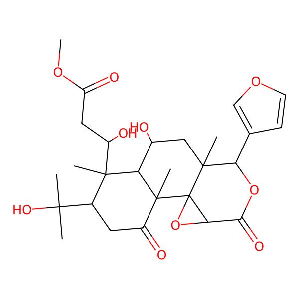 2D Structure of methyl (3S)-3-[(1R,2R,5R,6R,7R,8S,10S,11S,14S)-11-(furan-3-yl)-8-hydroxy-5-(2-hydroxypropan-2-yl)-2,6,10-trimethyl-3,13-dioxo-12,15-dioxatetracyclo[8.5.0.01,14.02,7]pentadecan-6-yl]-3-hydroxypropanoate