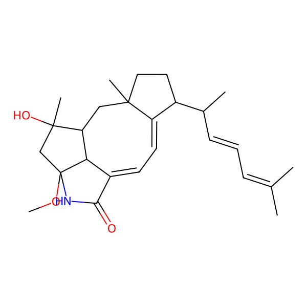2D Structure of 15-Hydroxy-13-methoxy-3,15-dimethyl-6-(6-methylhepta-3,5-dien-2-yl)-12-azatetracyclo[8.5.1.03,7.013,16]hexadeca-7,9-dien-11-one