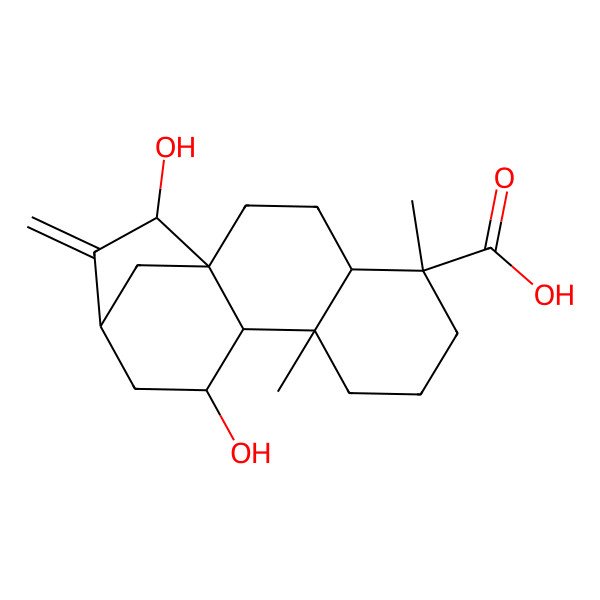 2D Structure of (1R,4S,5R,9R,11S,13S,15R)-11,15-dihydroxy-5,9-dimethyl-14-methylidenetetracyclo[11.2.1.01,10.04,9]hexadecane-5-carboxylic acid