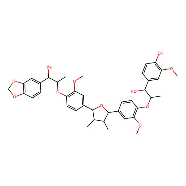 2D Structure of 4-[2-[4-[5-[4-[1-(1,3-Benzodioxol-5-yl)-1-hydroxypropan-2-yl]oxy-3-methoxyphenyl]-3,4-dimethyloxolan-2-yl]-2-methoxyphenoxy]-1-hydroxypropyl]-2-methoxyphenol