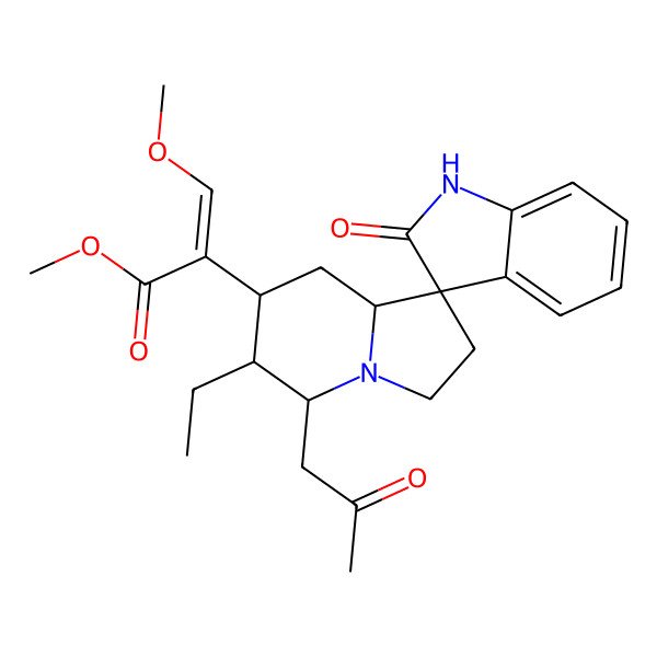2D Structure of methyl (Z)-2-[(3S,5'S,6'R,7'S,8'aS)-6'-ethyl-2-oxo-5'-(2-oxopropyl)spiro[1H-indole-3,1'-3,5,6,7,8,8a-hexahydro-2H-indolizine]-7'-yl]-3-methoxyprop-2-enoate