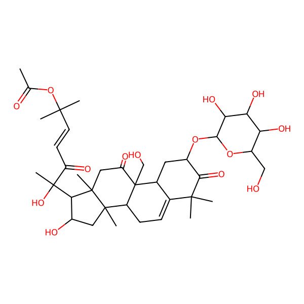2D Structure of [6-hydroxy-6-[16-hydroxy-9-(hydroxymethyl)-4,4,13,14-tetramethyl-3,11-dioxo-2-[3,4,5-trihydroxy-6-(hydroxymethyl)oxan-2-yl]oxy-2,7,8,10,12,15,16,17-octahydro-1H-cyclopenta[a]phenanthren-17-yl]-2-methyl-5-oxohept-3-en-2-yl] acetate