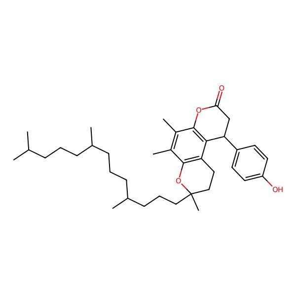 2D Structure of (3R,10R)-10-(4-hydroxyphenyl)-3,5,6-trimethyl-3-[(4R,8R)-4,8,12-trimethyltridecyl]-1,2,9,10-tetrahydropyrano[3,2-f]chromen-8-one