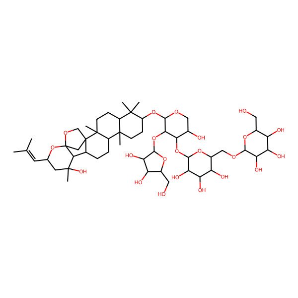 2D Structure of (2R,3R,4S,5S,6R)-2-[[(2R,3S,4S,5R,6S)-6-[(2S,3R,4S,5S)-3-[(2S,3R,4R,5S)-3,4-dihydroxy-5-(hydroxymethyl)oxolan-2-yl]oxy-5-hydroxy-2-[[(1S,2R,5R,7S,10R,11R,14R,15S,16S,18R,20S)-16-hydroxy-2,6,6,10,16-pentamethyl-18-(2-methylprop-1-enyl)-19,21-dioxahexacyclo[18.2.1.01,14.02,11.05,10.015,20]tricosan-7-yl]oxy]oxan-4-yl]oxy-3,4,5-trihydroxyoxan-2-yl]methoxy]-6-(hydroxymethyl)oxane-3,4,5-triol