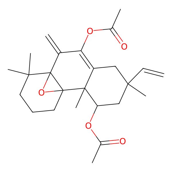 2D Structure of [(1R,2S,3S,5R,10S)-8-acetyloxy-5-ethenyl-2,5,11,11-tetramethyl-9-methylidene-15-oxatetracyclo[8.4.1.01,10.02,7]pentadec-7-en-3-yl] acetate