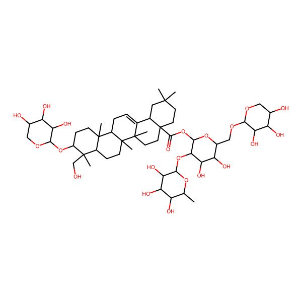 2D Structure of [4,5-Dihydroxy-3-(3,4,5-trihydroxy-6-methyloxan-2-yl)oxy-6-[(3,4,5-trihydroxyoxan-2-yl)oxymethyl]oxan-2-yl] 9-(hydroxymethyl)-2,2,6a,6b,9,12a-hexamethyl-10-(3,4,5-trihydroxyoxan-2-yl)oxy-1,3,4,5,6,6a,7,8,8a,10,11,12,13,14b-tetradecahydropicene-4a-carboxylate
