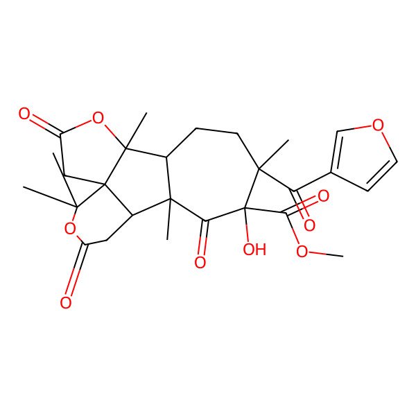2D Structure of methyl (1S,2S,6R,11R,12S,14S,15R)-15-(furan-3-carbonyl)-14-hydroxy-2,7,7,12,15-pentamethyl-4,9,13-trioxo-3,8-dioxatetracyclo[10.5.0.02,6.06,11]heptadecane-14-carboxylate