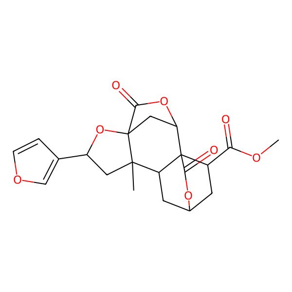 2D Structure of Methyl 7-(furan-3-yl)-9-methyl-4,14-dioxo-3,6,13-trioxapentacyclo[10.2.2.12,5.01,10.05,9]heptadecane-15-carboxylate