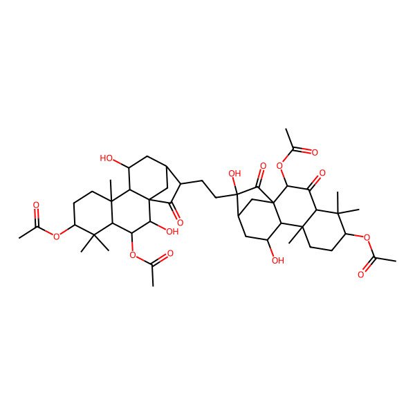 2D Structure of [3-Acetyloxy-14-[2-(2,6-diacetyloxy-11,14-dihydroxy-5,5,9-trimethyl-3,15-dioxo-14-tetracyclo[11.2.1.01,10.04,9]hexadecanyl)ethyl]-2,11-dihydroxy-5,5,9-trimethyl-15-oxo-6-tetracyclo[11.2.1.01,10.04,9]hexadecanyl] acetate