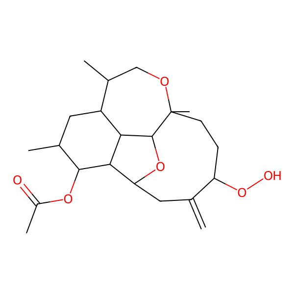 2D Structure of [(1S,2S,3R,4R,5R,7S,8R,11S,14R,17S)-14-hydroperoxy-5,8,11-trimethyl-15-methylidene-10,18-dioxatetracyclo[9.7.0.02,7.03,17]octadecan-4-yl] acetate