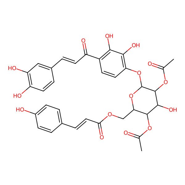 2D Structure of [(2R,3S,4S,5R,6S)-3,5-diacetyloxy-6-[4-[(E)-3-(3,4-dihydroxyphenyl)prop-2-enoyl]-2,3-dihydroxyphenoxy]-4-hydroxyoxan-2-yl]methyl (E)-3-(4-hydroxyphenyl)prop-2-enoate