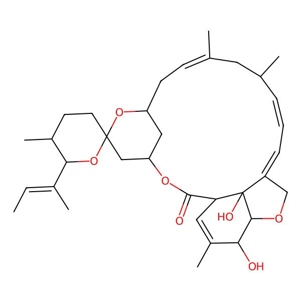 2D Structure of (5'S,6R,6'S,10E,13R,14E,16E,21R,24S)-6'-[(E)-but-2-en-2-yl]-21,24-dihydroxy-5',11,13,22-tetramethylspiro[3,7,19-trioxatetracyclo[15.6.1.14,8.020,24]pentacosa-10,14,16,22-tetraene-6,2'-oxane]-2-one